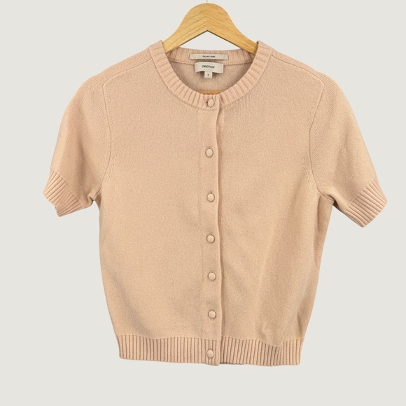 Oroton Sweaters - Oroton Blush Pink Short Sleeve Wool Cardigan Size Small Italian Yarn
